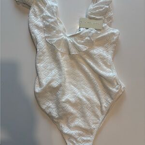 Ramy Brook White One Piece Swimsuit with Plunging V-Neck